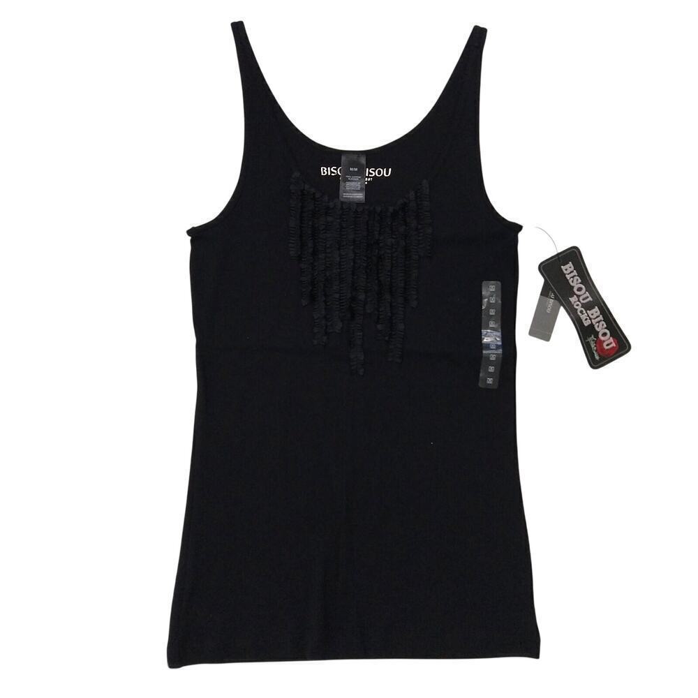 Vintage Y2K Bisou Bisou Black Going Out Top Size M NWT Tank Ruffle Scoop Neck